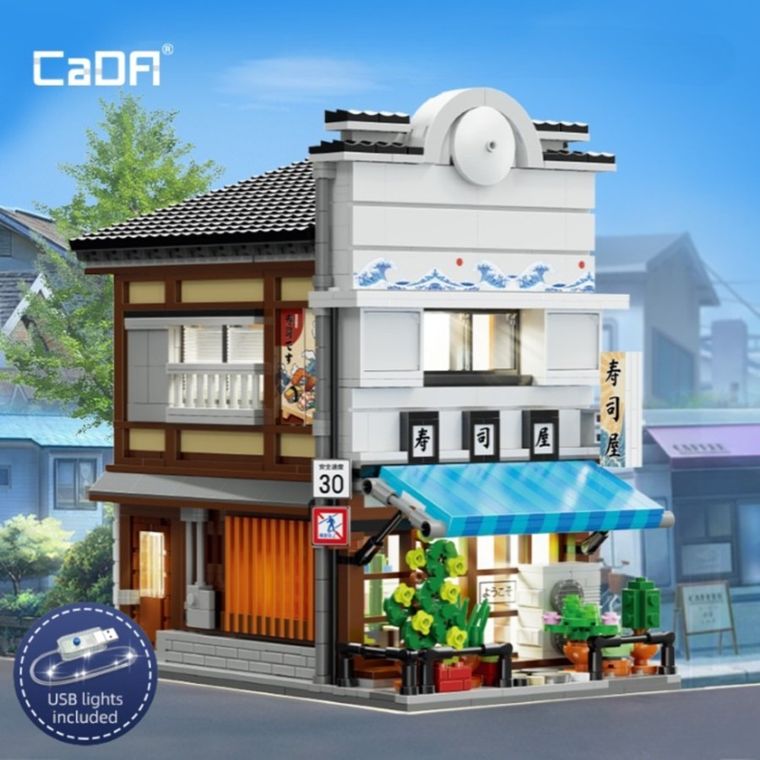 Cada, Sklep z Sushi, budynek w japońskim stylu, LED, klocki konstrukcyjne, 1665 elementów