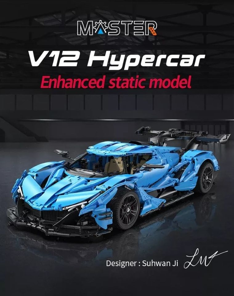 Cada, V12 Hypercar, pojazd wyścigowy, niebieski, 1:8, 60 cm, 3865 elementów