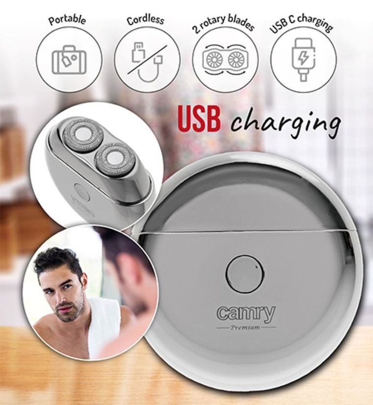 Camry, golarka podróżna, 2 głowicowe z USB, CR 2938