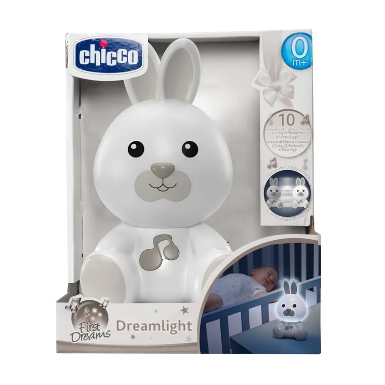 Chicco, First Dreams, Króliczek, lampka nocna, uspokajacz z dźwiękami, beżowa