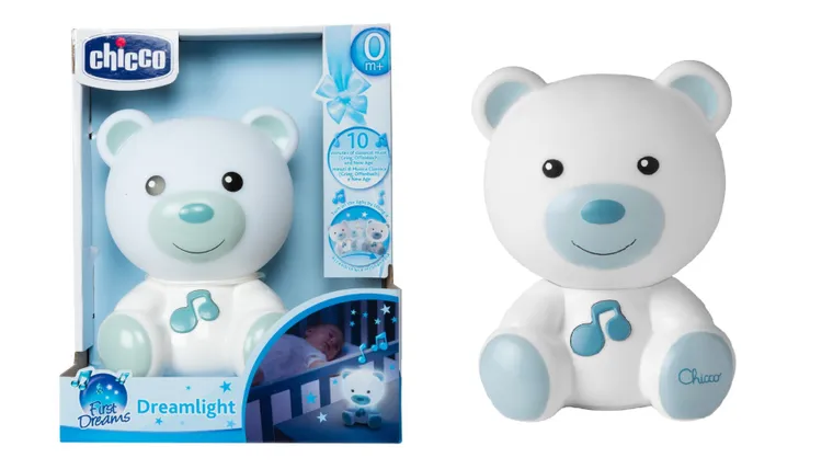 Chicco, First Dreams, lampka nocna Miś, niebieska, uspokajacz z dźwiękami