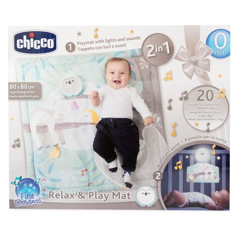 Chicco, First Dreams, Relax & Play Mat, interaktywna mata 2w1 z lampką i melodiami, sowa