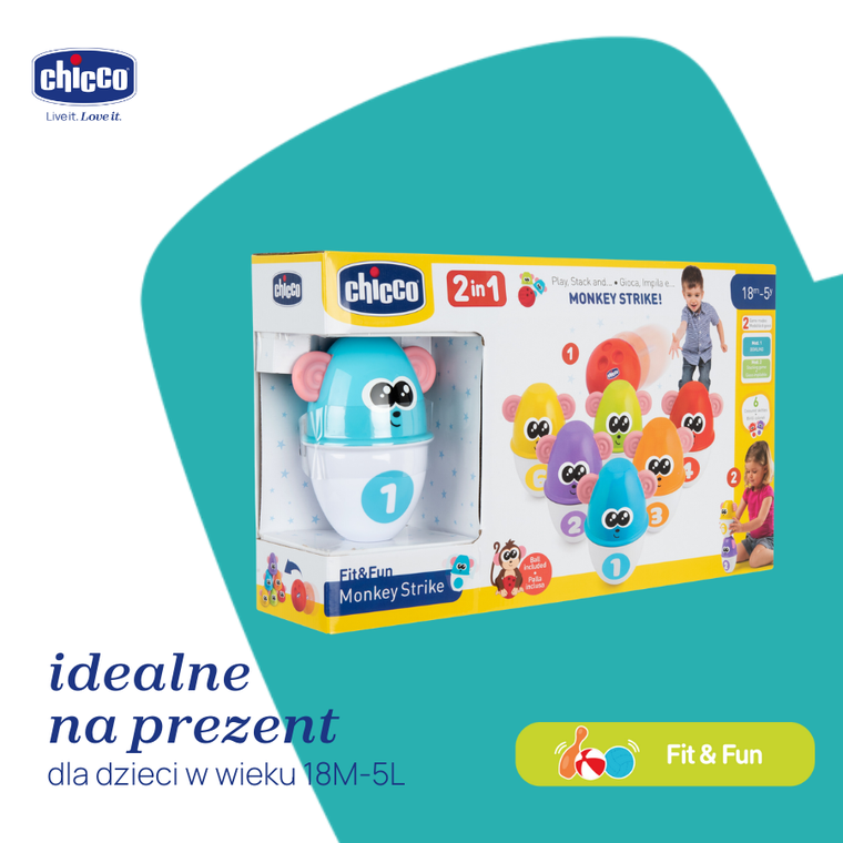 Chicco, Fit&Fun, Kolorowe Kręgle, zabawka interaktywna 2w1
