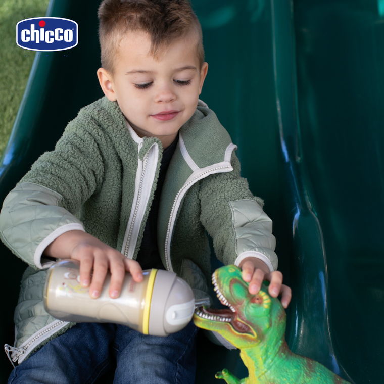 Chicco, kubek treningowy, niekapek, termiczny ze słomką, szary, 14m+, 266 ml