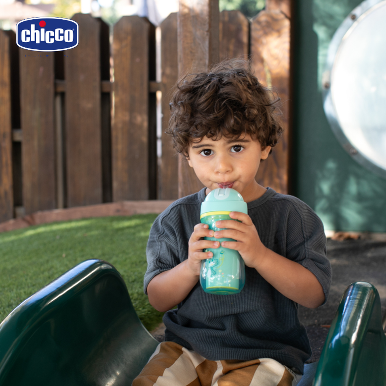 Chicco, kubek treningowy, niekapek, termiczny ze słomką, turkusowy, 14m+, 266 ml