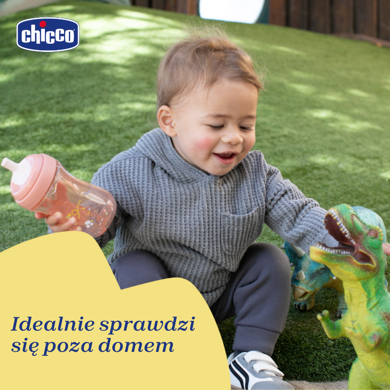 Chicco, kubek treningowy, niekapek z ustnikiem w kształcie słomki, brzoskwiniowy 12m+, 266 ml