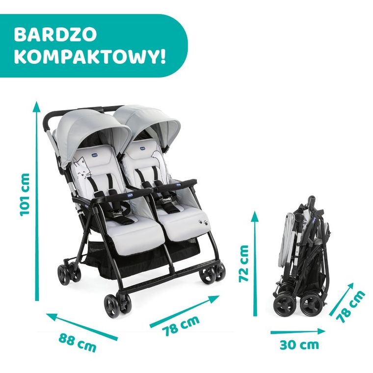 Chicco, Ohlalà Twin, wózek bliźniaczy, Silver Cat
