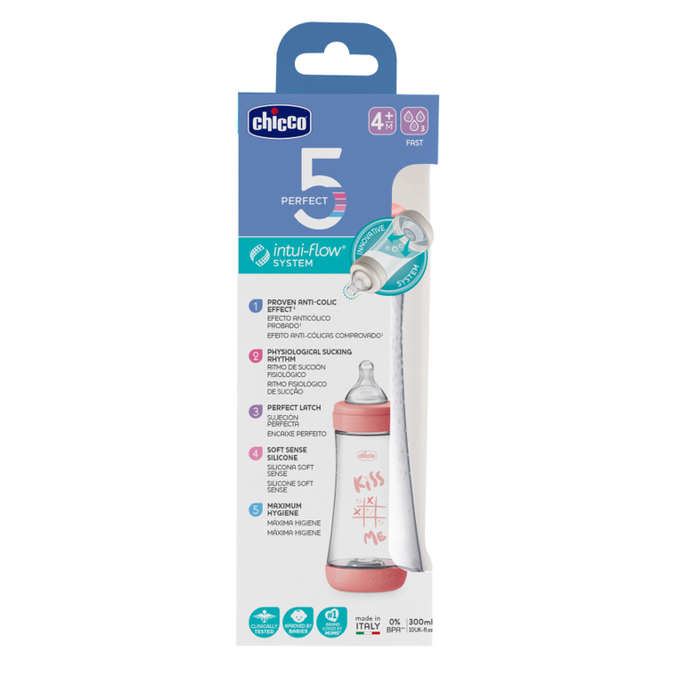 Chicco, Perfect5, butelka antykolkowa, pink, 4m+, 300 ml