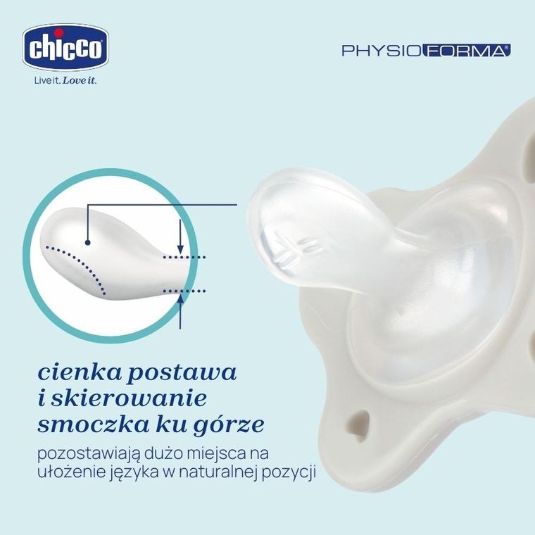Chicco, PhysioForma Dual Soft, smoczek uspokajający, silikonowy, niebieski, 2-6m, 2 szt.