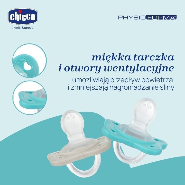 Chicco, PhysioForma Dual Soft, smoczek uspokajający, silikonowy, niebieski, 6-16m, 2 szt.