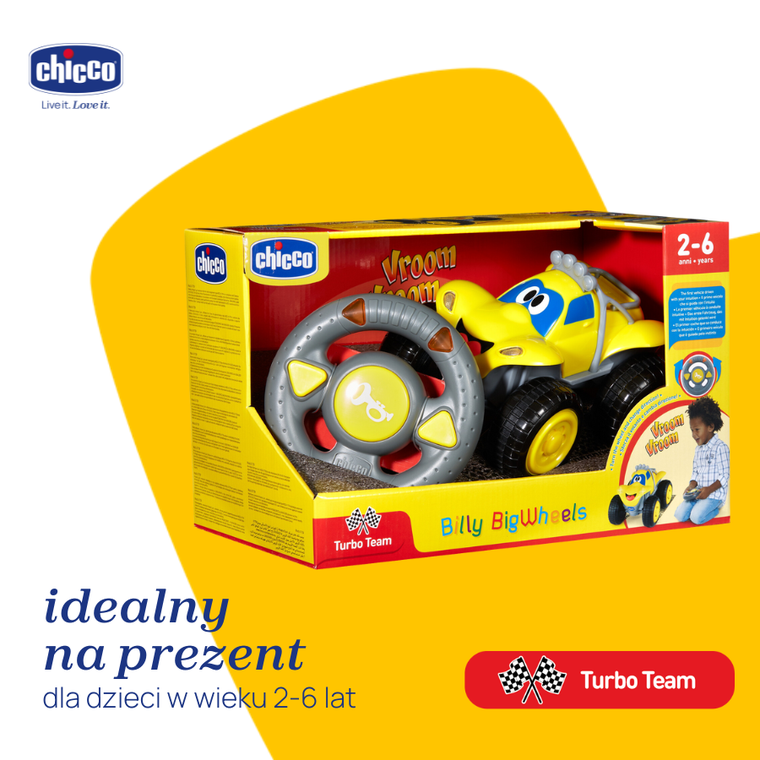 Chicco, Turbo Team, Billy BigWheels, pojazd zdalnie sterowany, żółty