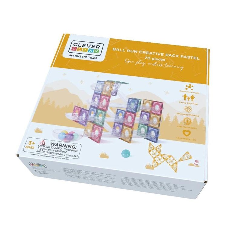 Cleverclixx, Ball Run Creative Pack Pastel, klocki magnetyczne, 70 elementów