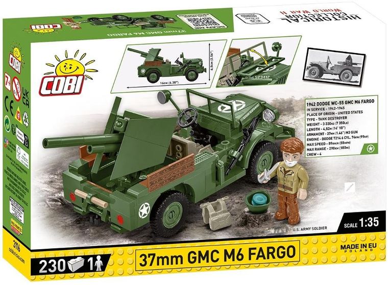 Cobi, Historical Collection WWII, 37 mm GMC M6 Fargo, 1:35, klocki, 230 elementów
