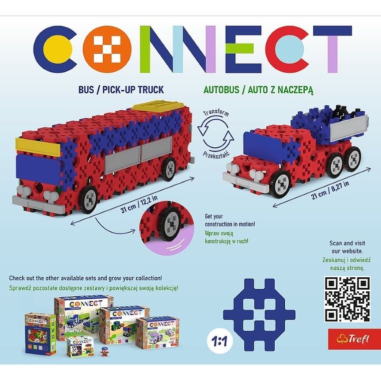 Connect, 2w1, Autobus, Auto z naczepą, klocki konstrukcyjne, 160 elementów, 61973