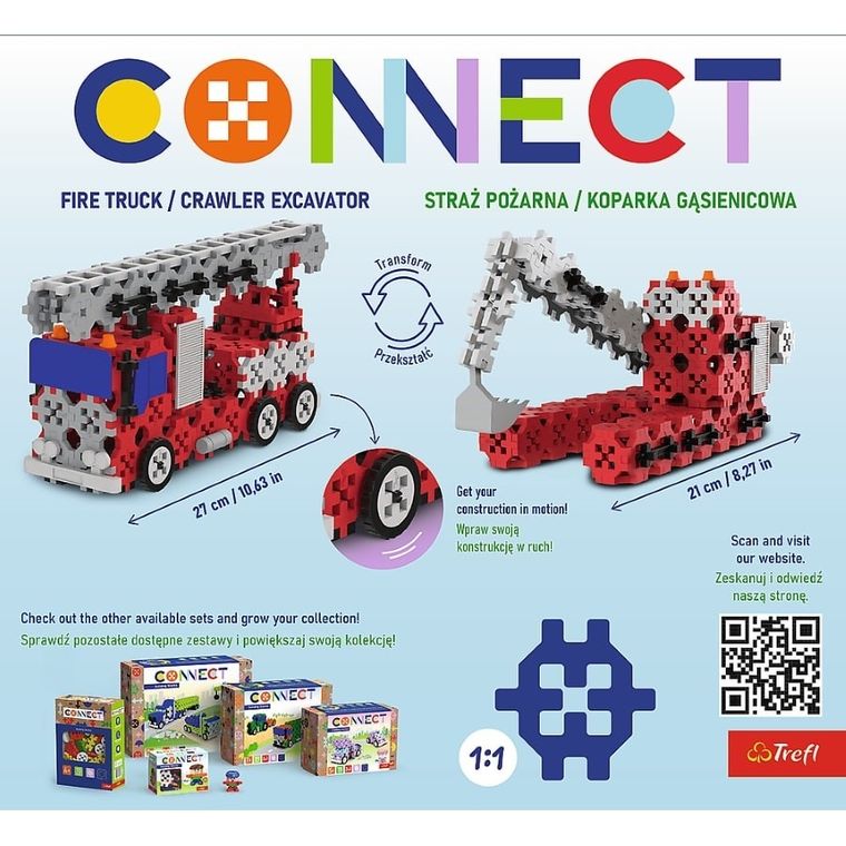 Connect, 2w1, Straż Pożarna, Koparka gąsienicowa, klocki konstrukcyjne, 241 elementów, 61972