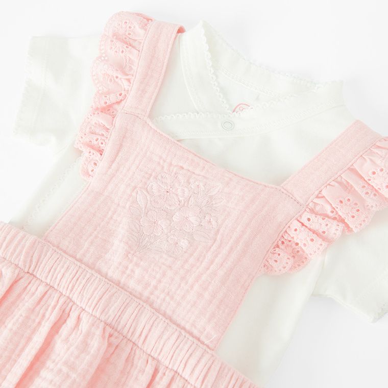 Cool Club, Komplet dziewczęcy, Body z krótkim rękawem, Szorty ogrodniczki, Szorty, bloomersy, muślinowe, mix