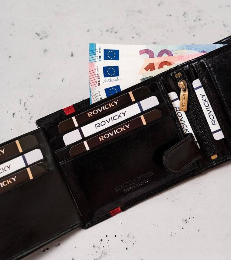 Duży, skórzany portfel męski na zatrzask, Rovicky