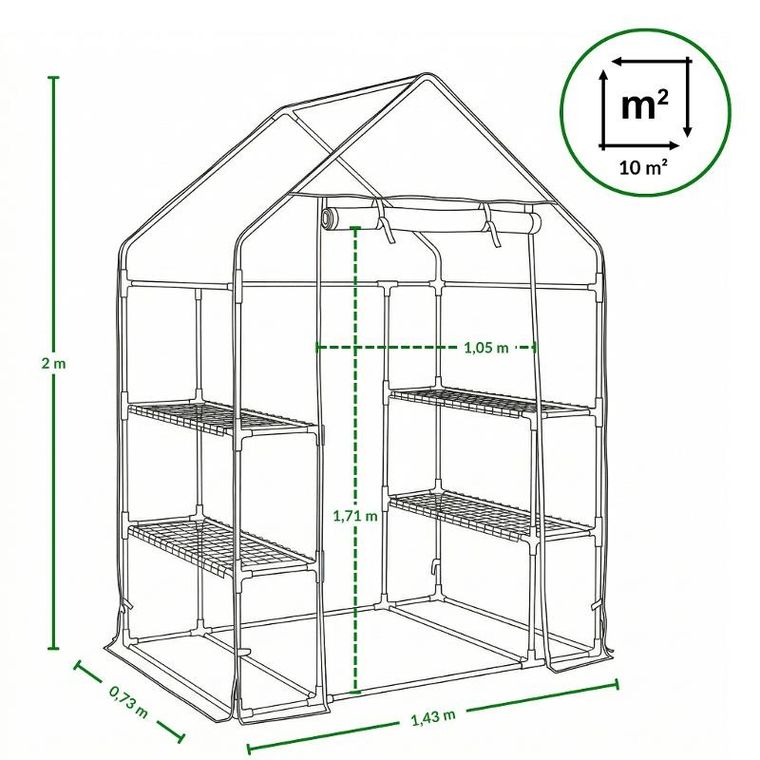 Edenia, Miva, mini szklarnia foliowa z półkami, 73-143-195 cm