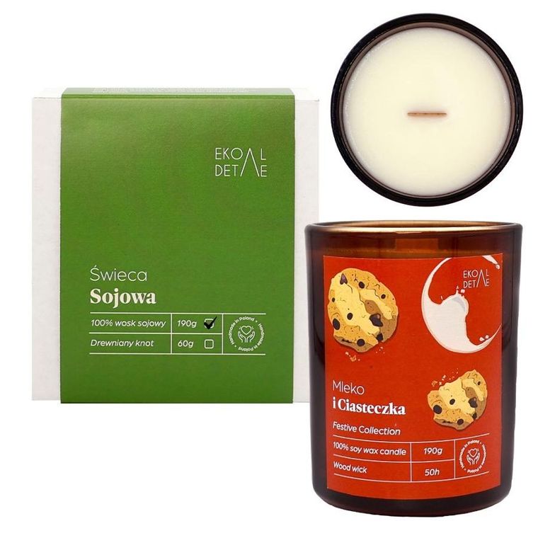 EkoDetale, Festive, świeca sojowa w szkle, Mleko i Ciasteczka, 190g