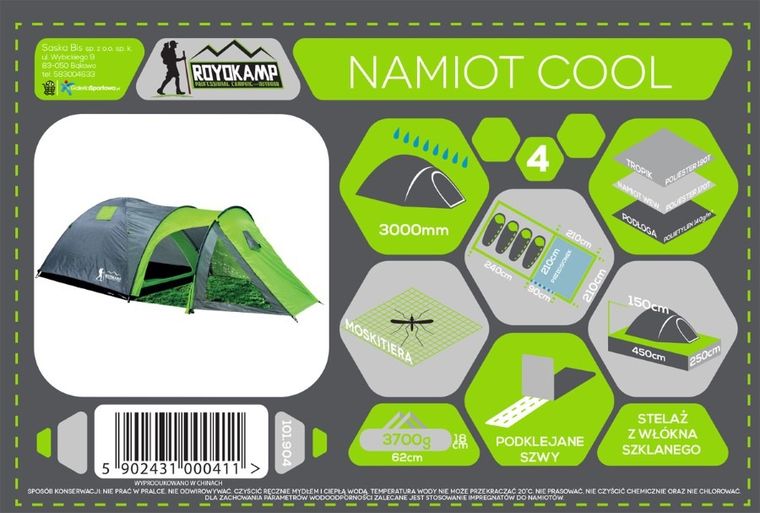 Enero Camp, namiot 4 osobowy cool czarno-zielony Camp