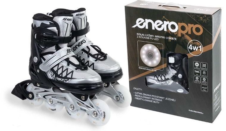 Enero Pro, łyżworolki, 4w1, LED, szare, rozmiar 30-33