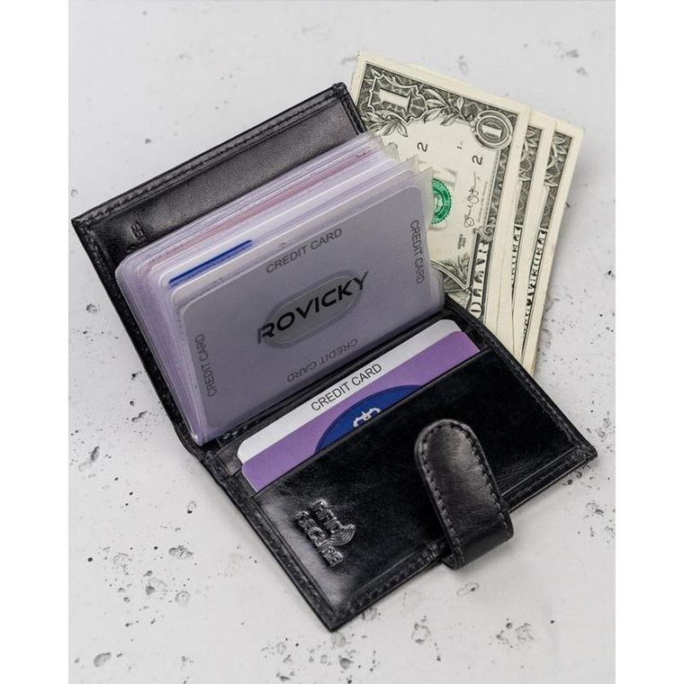 Etui na dokumenty, czarne, skórzane, Rovicky