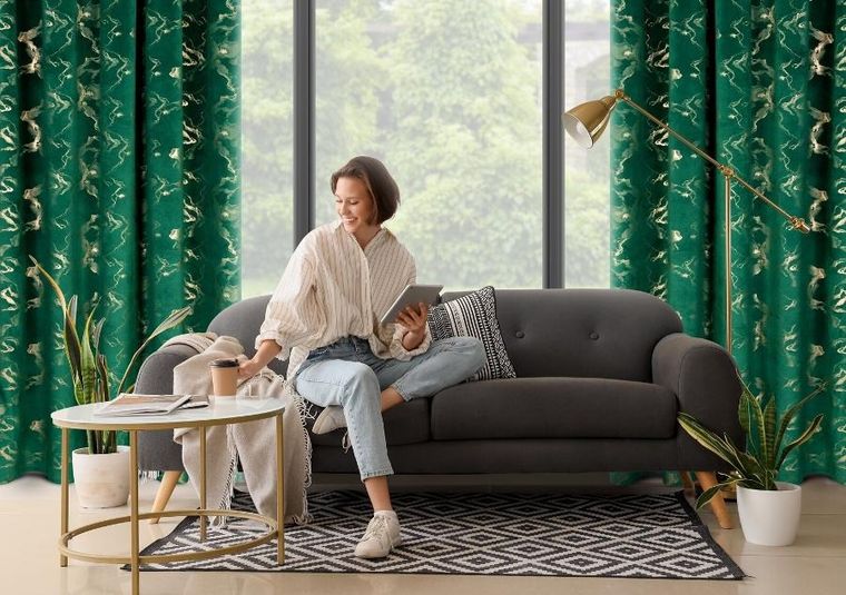 Eurofirany, zasłona gotowa, Raja, na taśmie, 140-270 cm, ciemnozielony