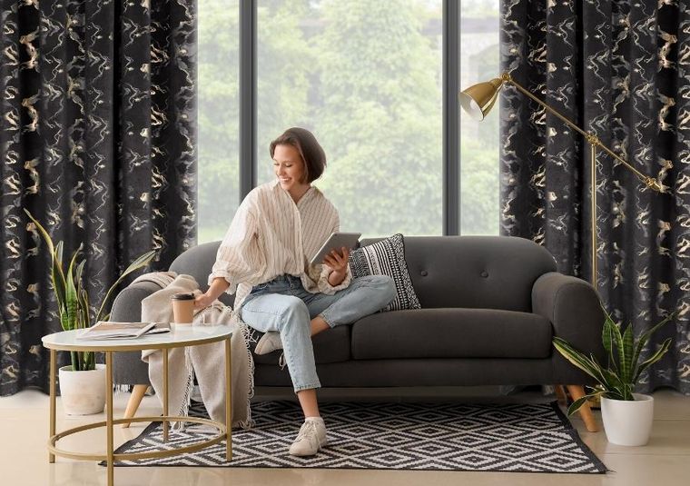 Eurofirany, zasłona gotowa, Raja, na taśmie, 140-270 cm, czarny