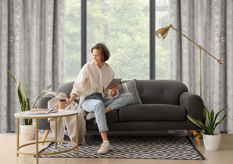 Eurofirany, zasłona gotowa, Raja, na taśmie, 140-270 cm, stalowy