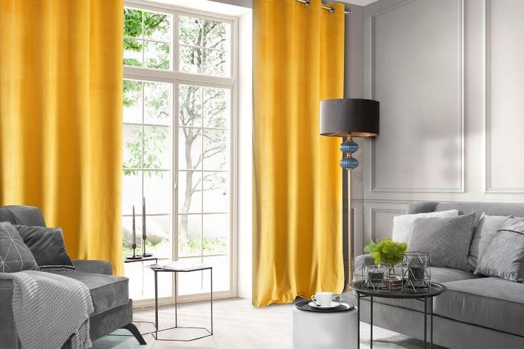 Eurofirany, zasłona zaciemniająca gotowa, D91 Rosa, 140-250 cm, musztardowy