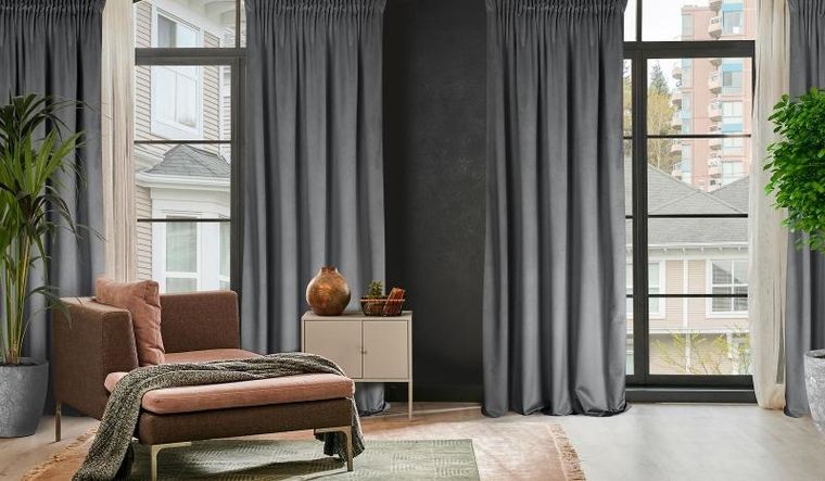 Eurofirany, zasłona zaciemniająca gotowa, na taśmie, Rosa, 140-270 cm, grafitowy