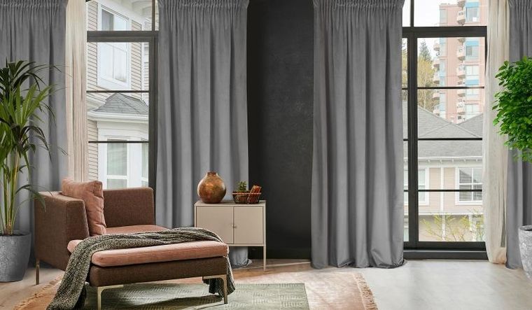 Eurofirany, zasłona zaciemniająca gotowa, na taśmie, Rosa, 140-270 cm, stalowy