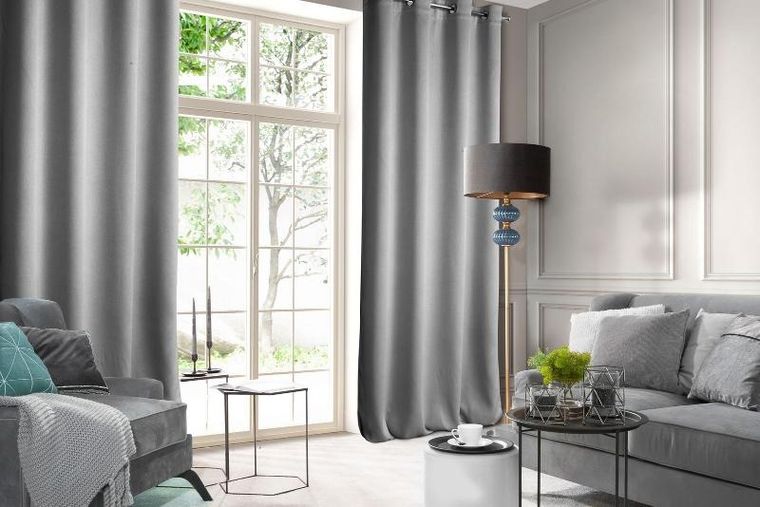 Eurofirany, zasłona zaciemniająca gotowa, Rosa, 140-250 cm, stalowy