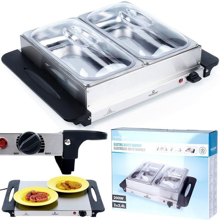 Excellent Electrics, podgrzewacz elektryczny do potraw, stalowy, 2 wkłady