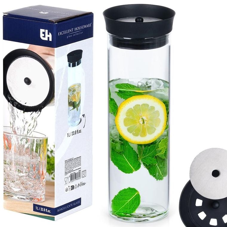 Excellent Houseware, karafka szklana z pokrywką, 1l