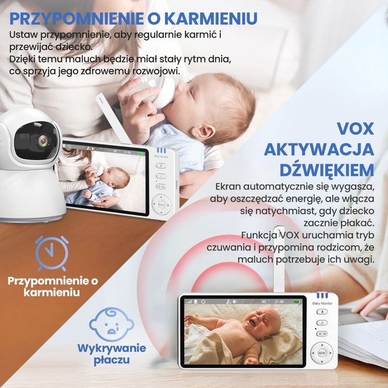 Extralink, Reya, MO570, niania elektroniczna z monitorem, obracana, 5 cali