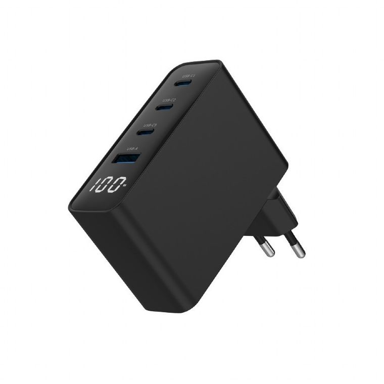 Gembird, szybka ładowarka sieciowa, 2-portowa, USB-A + USB TYP-C, 100W, czarna