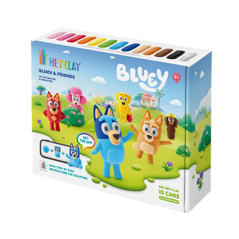 Hey Clay, Bluey, masa plastyczna, 15 szt. + królik i błazenek GRATIS, zestaw promocyjny