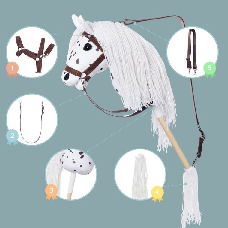 Hoppihorse, Hobby Horse, konik na kiju, A3, długowłosy, biały