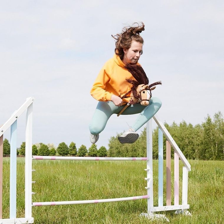 Hoppihorse, Hobby Horse, konik na kiju, A4, długowłosy, beżowy