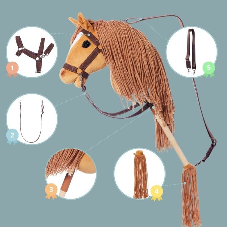 Hoppihorse, Hobby Horse, konik na kiju, A4, długowłosy, kasztanowy