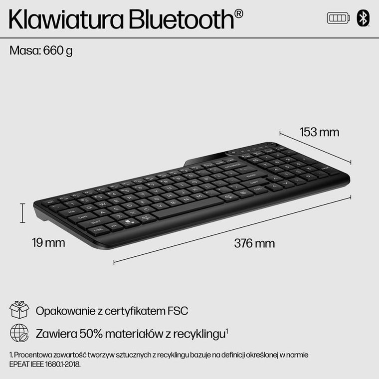 HP, Multi-device Bluetooth Keyboard, klawiatura bezprzewodowa, czarna, 7n7b8aa