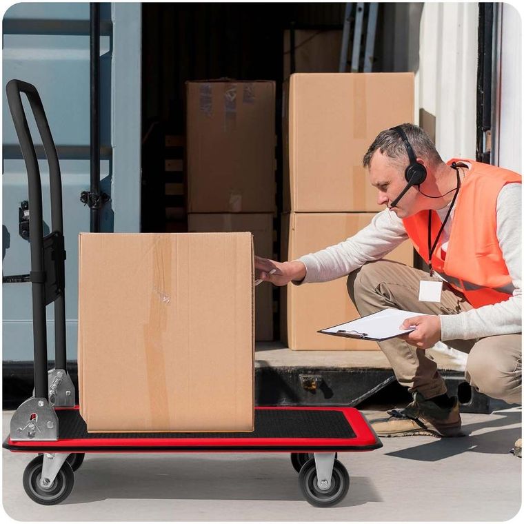 Humberg, wózek transportowy platformowy, czarno-czerwony