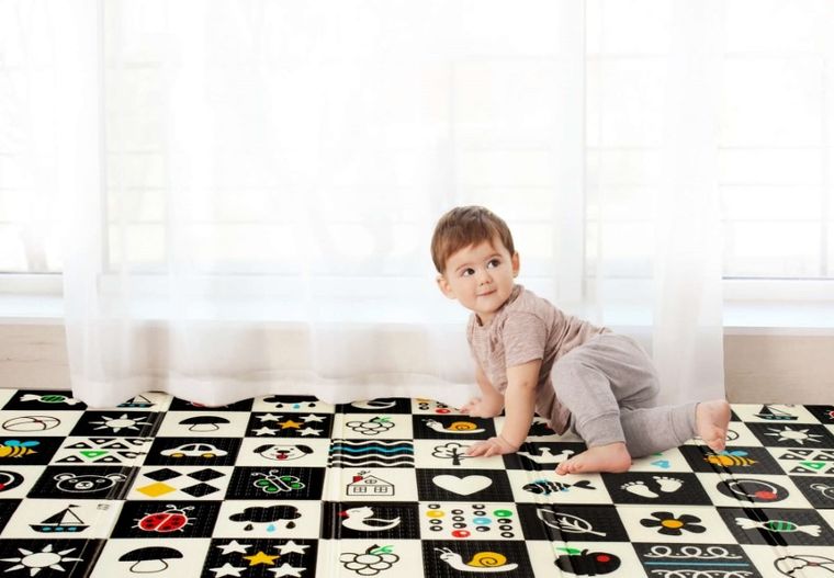 Humbi, dwustronna mata edukacyjna z pianki XPE, polski alfabet, kontrastowe obrazki, 120-180 cm