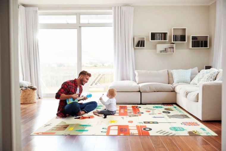 Humbi, dwustronna składana mata edukacyjna z pianki, Londyn, autobus, uliczki, miasto, 120-180-1 cm