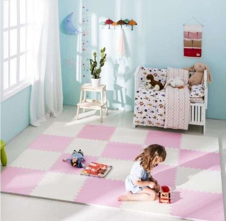 Humbi, mata piankowa, puzzle, róż, grafit, szary, 60-60 cm, 9 szt.