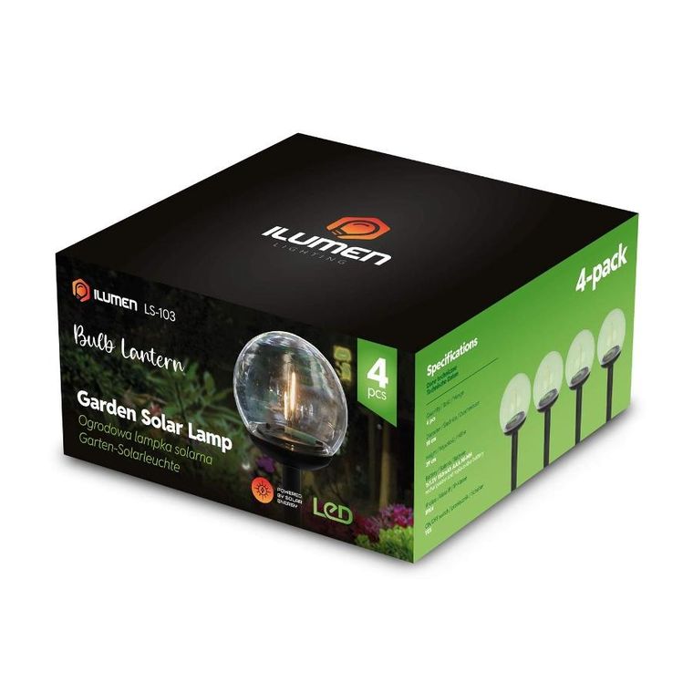 Ilumen, lampka solarna, przeźroczysta, kula, 4 szt.