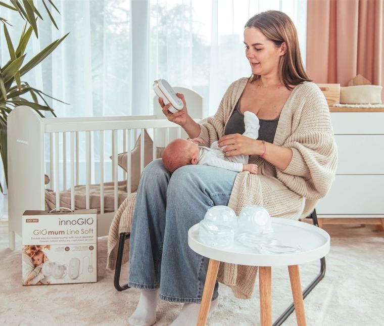 InnoGIO, GIOmumLine Soft, laktator elektryczny z aspiratorem, muszlowy, podwójny