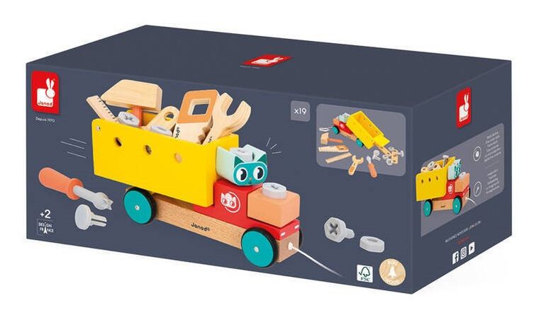 Janod, Brico ‘Kids, ciężarówka do składania, drewniany pojazd do ciągnięcia