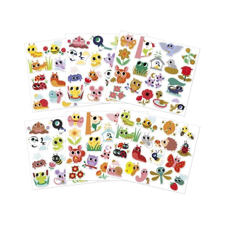 Janod, duże naklejki, zwierzęta w ogrodzie, 100 szt.